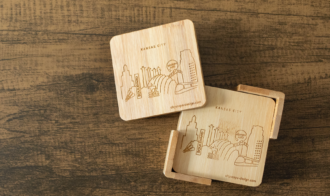 Kansas City Bamboo Coaster Set: Wholesale